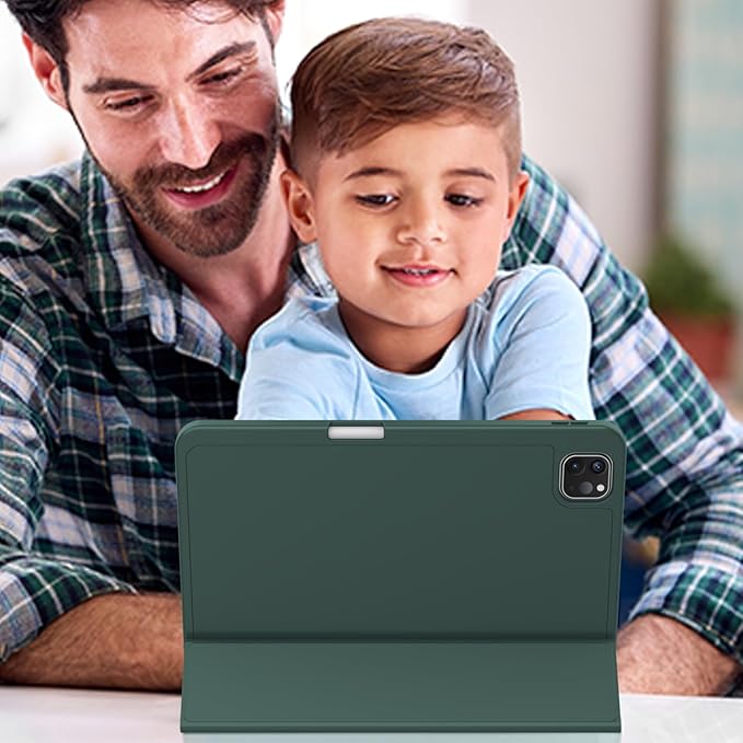 ZryXal iPad Pro 11 Inch Case (M5) 2025/ (M4) 2024 (Model: A2836/A2837/A3006), Trifold Stand Smart Cover with Pencil Holder and Soft TPU Back, Auto Wake/Sleep (Update Midnight Green)