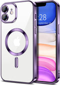Hython Magnetic Clear for iPhone 11 Case with Camera Lens Protector [Compatible with MagSafe] Luxury Plating Edge Slim Soft TPU Cover Protective Phone Case for iPhone 11 6.1", Deep Purple