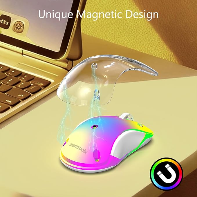 memzuoix 2.4G Wireless Mouse with Customizable Cover & 9-Color LED - Rechargeable Ergonomic, 1400 DPI, 5 Buttons, USB Receiver for PC/Mac - Yellow