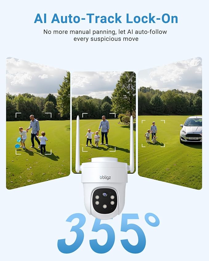 Solar Camera Security Outdoor - AOV 24/7 Recording Security Cameras Wireless Outdoor with 360° View, Human Auto Tracking, 2K Night Vision, Compatible with Alexa/Google Assistant (2 Pack)
