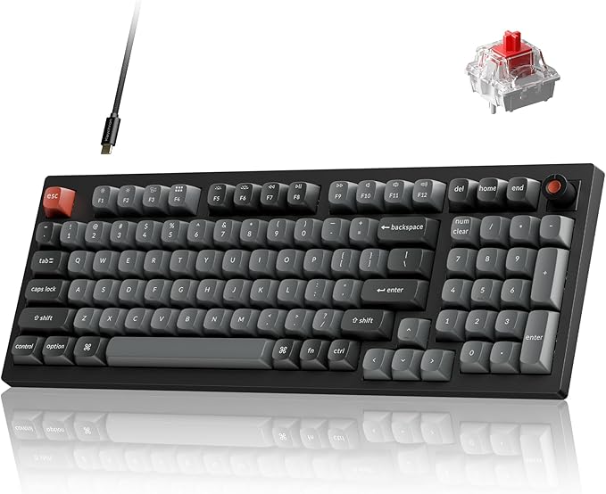 Keychron V5 8K 96% Compact Mechanical Keyboard, 8000 Hz Polling Rate Hot-Swappable QMK Programmable Wired Keyboard with Numpad & Knob, RGB Backlit, Ergonomic for Mac Windows Linux-Linear Red Switch