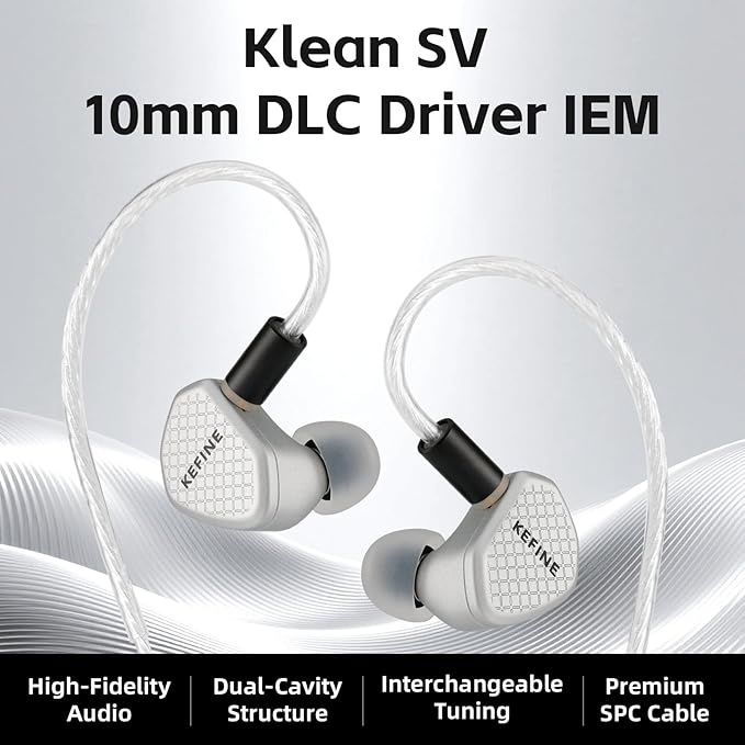 Klean SV in Ear Monitor, 10mm Full-DLC Diaphragm Dynamic Driver IEM, 3 Interchangeable Tuning Nozzles, HiFi Wired Earbuds, Detachable Cable for Audiophile, Musician & Gaming（USB-C with Mic