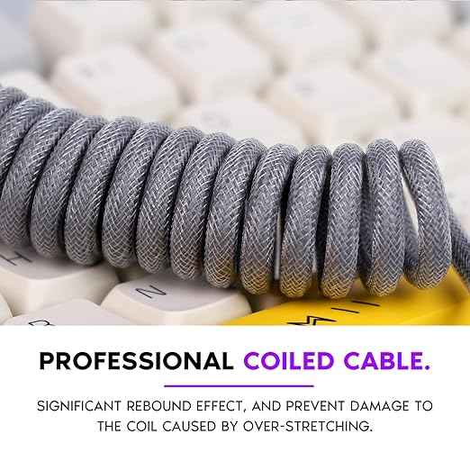 EPOMAKER Mix 1.8m Coiled Type-C to USB A TPU Mechanical Keyboard Space Cable with Detachable Aviator Connector for Gaming Keyboard and Cellphone(Grey)