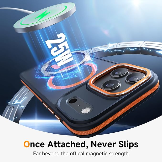 Magnetic 3 in 1 for iPhone 17 Pro Max Case, [Omni-Directional Protection] with 1x Screen Protector + 1x Camera Cover, [Seamless Work with Magsafe] Protective Case for iPhone 17 Pro Max Cosmic Orange