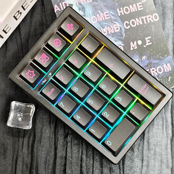BOYI TD21 Hot Swap Numpad,21 Keys Mini Numpad Portable Keypad Bluetooth5.0/2.4G/Wired Number Pad Keyboard PBT Keycaps RGB Backlit Type-C Mini Keyboard (Cool Black Cherry Keycaps)