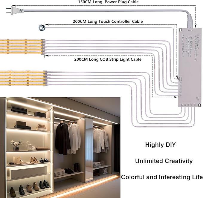 BENLUN 12V COB LED Under Cabinet Strip Lighting Kit 32.8ft, 4000K Natural White Cuttable LED Tape Lights 8W/M CRI 93 320LEDs/M with Dimmer and Power Supply for Kitchen Bookcase Shelf Display