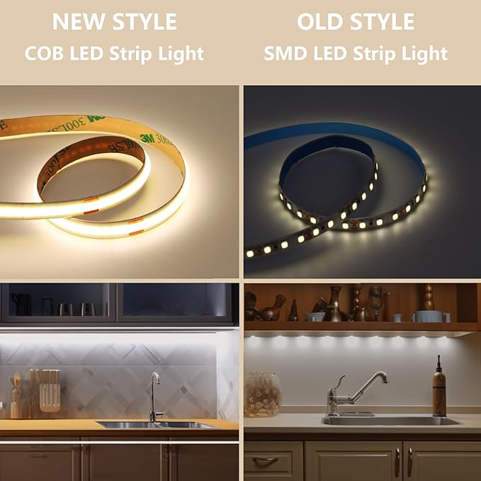 BENLUN 12V COB LED Under Cabinet Strip Lighting Kit 32.8ft, 4000K Natural White Cuttable LED Tape Lights 8W/M CRI 93 320LEDs/M with Dimmer and Power Supply for Kitchen Bookcase Shelf Display