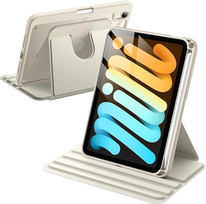 JETech Rotating Case for iPad mini (A17 Pro, 2024 Model, 7th Generation) / mini 6 (2021 Model, 6th Generation), 360 Degree Rotation Protective Stand Cover Clear Back (Starlight)