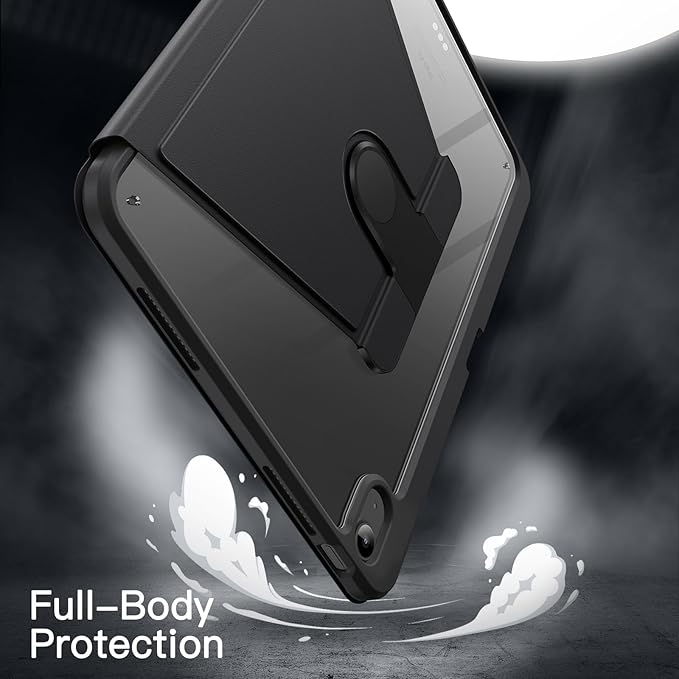 JETech Rotating Case for iPad Air 13-Inch M4/M3/M2 (2026/2025/2024) with Pencil Holder, 360 Degree Rotation Protective Stand Cover Clear Back, Auto Wake/Sleep (Black)