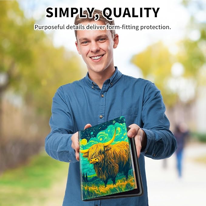 for Amazon Kindle Fire HD 10 (9th/7th/5th Generation, 2019/2017/2015 Release) 10.1" Tablet Case, Slim Kickstand Stand Leather Smart Cover with Auto Wake/Sleep, Clouds of Yellow Cow