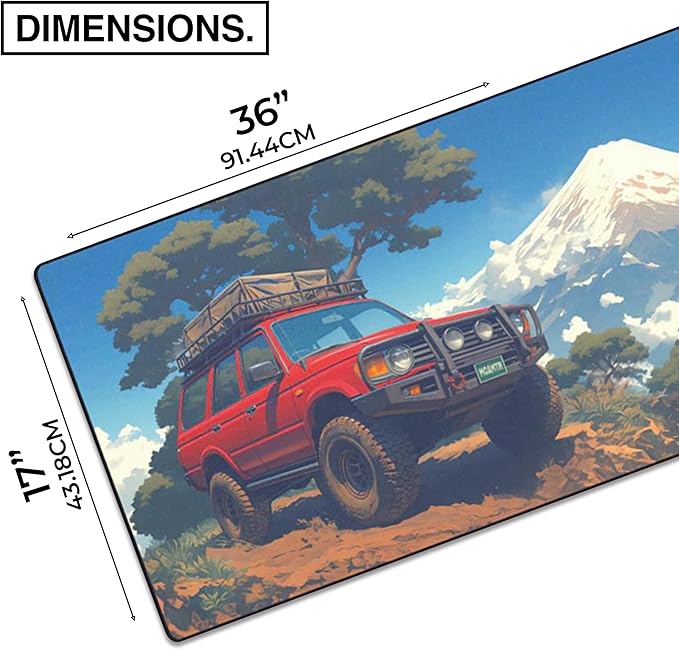 MPCO. Original Large Gaming Desk Mat – 36" x 17" Duraglyde Manga Motors Osakas-Overlander Full Desk Mouse Pad for Smooth Precision – Non-Slip, Washable Extra-Large PC Mouse Pad for Gaming Sessions