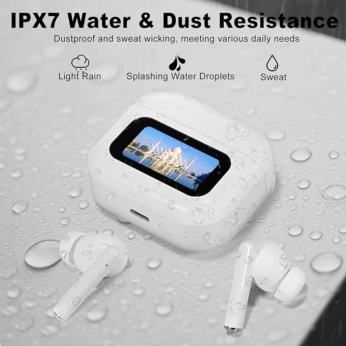 Wireless Earbuds, Bluetooth 5.4 Ear Buds with Touch Screen, ANC/ENC Noise Cancelling Earbuds with Charging Case, IPX7 Waterproof, 6 EQ Modes, 40H Playtime Stereo Sound Earphones for iOS Android(White)