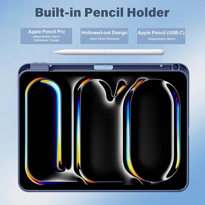 Akkerds for iPad Pro 11 Inch Case (M5/M4) 2025/2024 6th/5th Generation with Pencil Holder, for iPad Pro Case 11 Inch with Trifold Stand Protective Cover/Soft TPU Back, Auto Wake/Sleep, Blue Gray