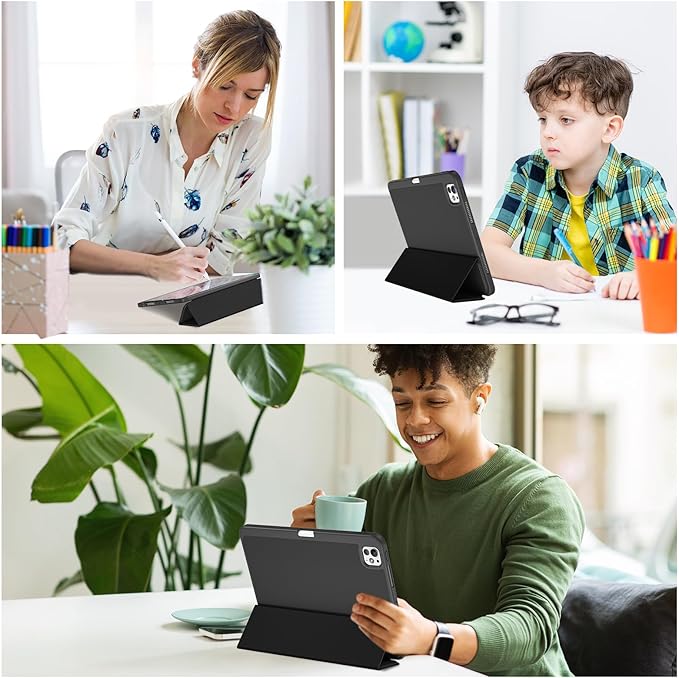 ProCase for iPad Pro 11 Inch Case M5 2025/M4 2024 5th Gen with Pencil Holder, iPad Pro 11"(Model: A3357/A3358/A3359/A2836/A2837/A3006) Trifold Stand Smart Folio with Soft TPU Back Cover -Black
