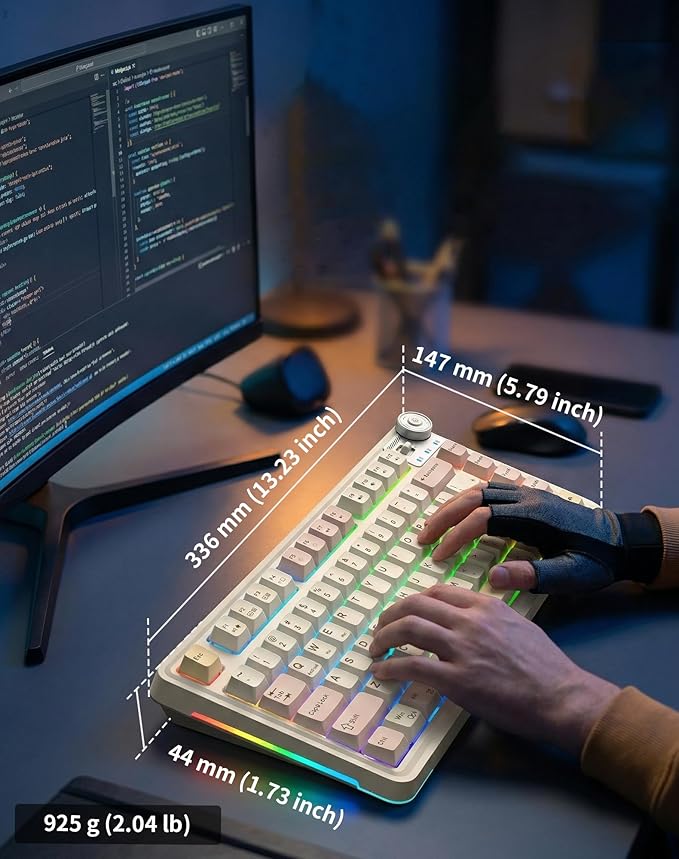 Aula AU75 Wireless Mechanical Keyboard, Hot Swap Gasket Gaming Keyboard with Knob, BT/2.4G/Wired Custom Keyboard, 4000mAh Battery, 75% Five-Layer Padding PBT Keycaps, RGB Side-Strip for Win/Mac/PC