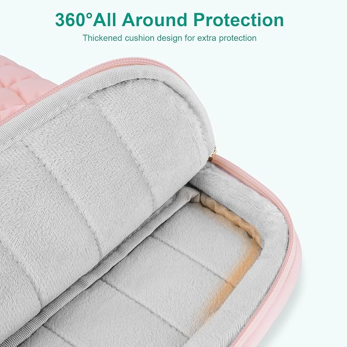 MOSISO 12.9 inch Tablet Sleeve Case for iPad Pro 13 M4 & iPad Air 13 M3 M2, iPad Pro 12.9 M2 M1 6/5th with Magic Keyboard&Smart Keyboard Folio, Puffy Raised Grid Quilted Carrying Tablet Bag Cover,Pink