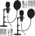 Sherr 2 Pack XLR Condenser Microphone Professional Studio Cardioid Microphone Kit Include Cardioid Mics Shock Stand Windproof Cotton Blowout Net Metal Stand Male Female Cable for Podcasting Record