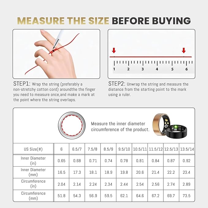 Smart Ring for Women Men, Health Tracker with Heart Rate/Blood Oxygen/Blood Pressure/Sleep Monitoring/Step Counting, IP68 Waterproof Fitness Ring, No App Fees for iPhone & Android (Rose Gold, 6#)