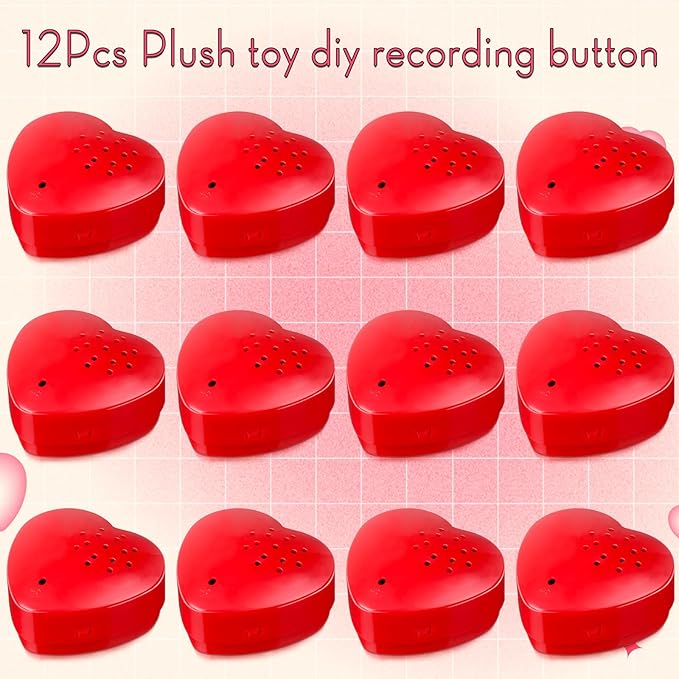 Fabbay 12 Pack Voice Recorder for Stuffed Animal Push Button Sound Recorder Heart Shaped Recordable Button Voice Recording Button Box Device for Plush Toy Bear Module Record Messages, Red (30 Seconds)