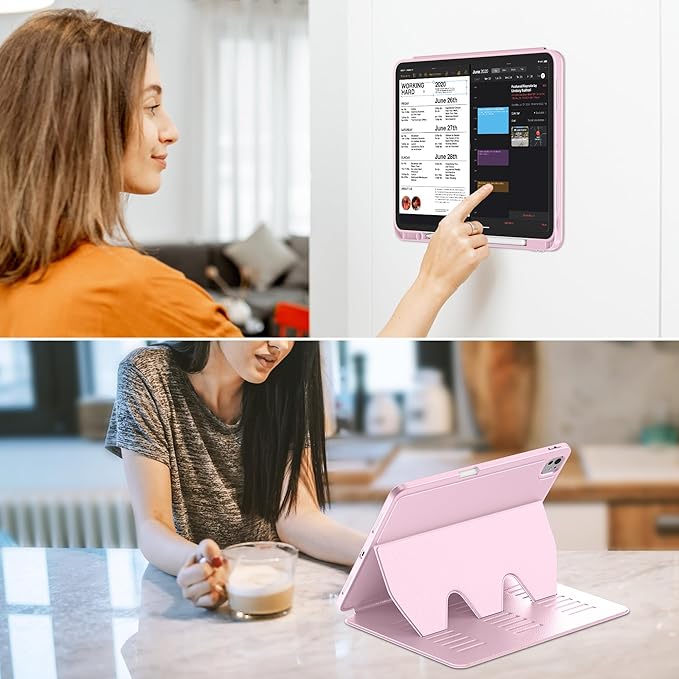 VIKESI Case for iPad iPad Pro 13-inch M5 or M4 Released in 2025 or 2024,Multiple Angles Magnetic Stand Cover,Shockproof Soft Back,Pencil Holder,and Auto Sleep/Wake,Pink