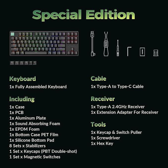 Keychron K8 HE TKL Wireless Mechanical Keyboard Hot Swappable Hall Effect Magnetic Switches 2.4 GHz/Bluetooth/Wired QMK/VIA Custom RGB Backlit Aluminum for Mac Windows Linux-Black