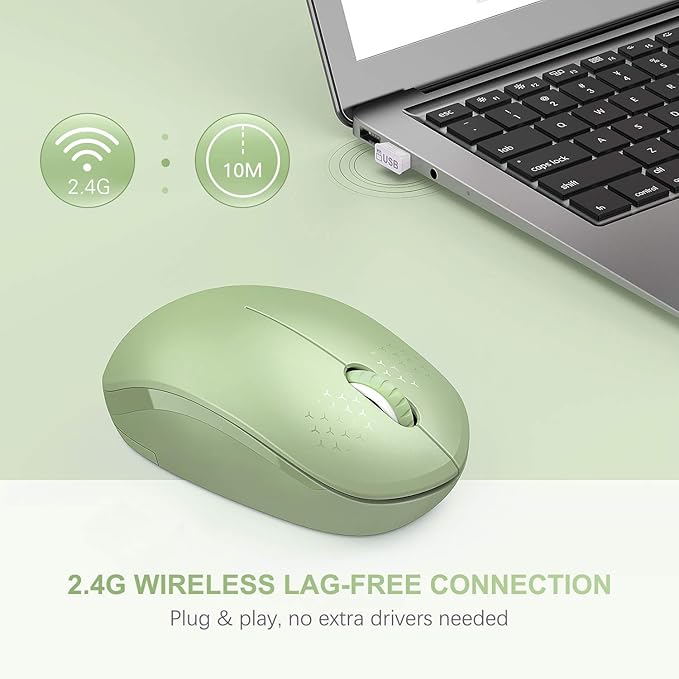seenda Wireless Mouse, 2.4G Noiseless Mouse with USB Receiver Portable Computer Mice for PC, Tablet, Laptop with Windows System (Olive Green)