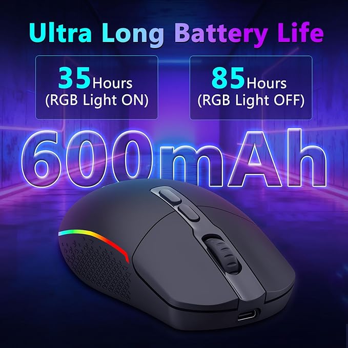 Redragon Wireless Gaming Mouse, Bluetooth/2.4Ghz/USB-C Wired RGB Backlit Gamer Mouse, 24000 DPI, Fully Programmable, Rapid Fire Key, Rechargeable Computer Mouse for Laptop PC Mac, Black