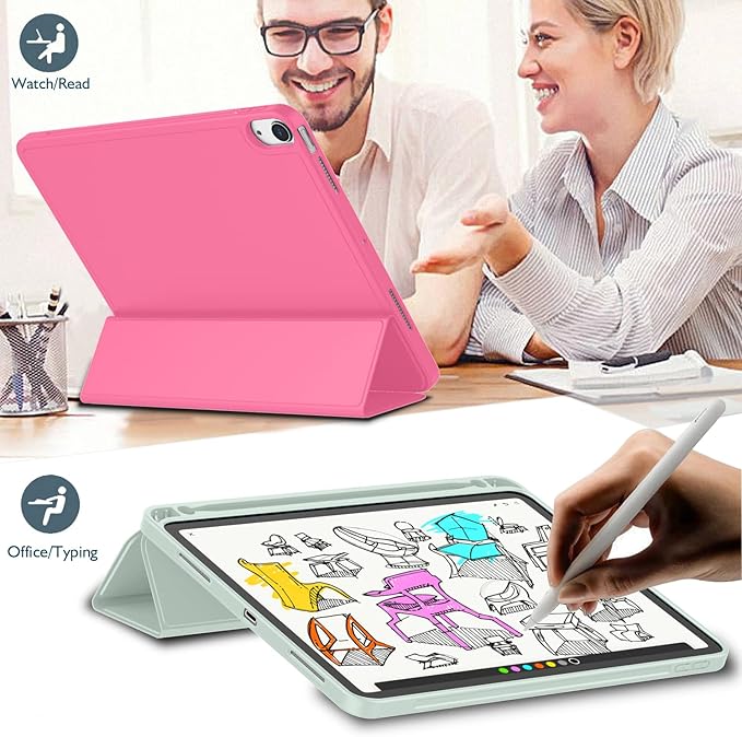 iMieet iPad Air 11 Inch Case M4/M3/M2(2026/2025/2024), iPad Air 5th/4th Generation Case 2022/2020 10.9 Inch with Pencil Holder,Trifold Stand Smart Case with Soft TPU Back(Watermelon)