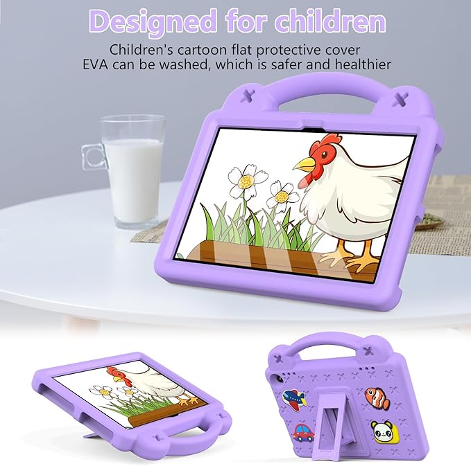 AKABEILA Compatible with Amazon Fire HD 8/HD 8 Plus (2020/2022)/Fire HD 8 2024 Tablet Case, Kids Lightweight Shockproof Protective Case with Shoulder Strap & Stand Handle Light Purple