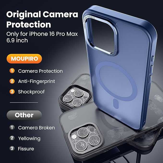 for iPhone 16 Pro Case with 2X Screen Protectors [Compatible with MagSafe] Military Grade Drop Protection Skin Feeling Back Cover Shockproof Slim Fit iPhone 16 Pro Phone Case 6.3 inch,Blue