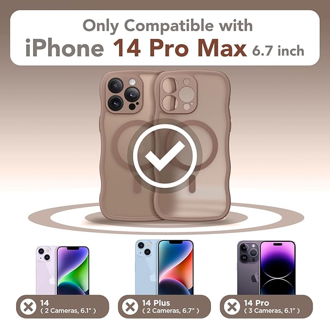 CAPRARO Cute for iPhone 14 Pro Max Case, Compatible with MagSafe, [Curly Wave Edge] [Full Camera Protection] [14 FT Drop Protection] Magnetic Phone Case for 14 Pro Max 6.7 Inch, Brown