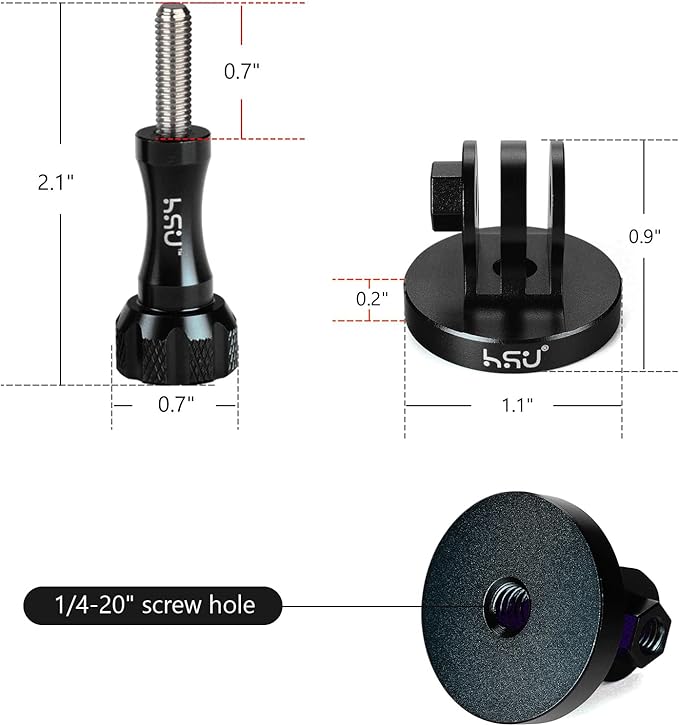 HSU Aluminum Alloy Metal GoPro Tripod/Monopod Mount with Aluminum Thumbscrew for GoPro Hero 13, 12, 11, 10, 9, 8, 7, 6, 5, 4, 3+, 3, 2, 1 HD, AKASO Campark and Other Action Cameras (Black)