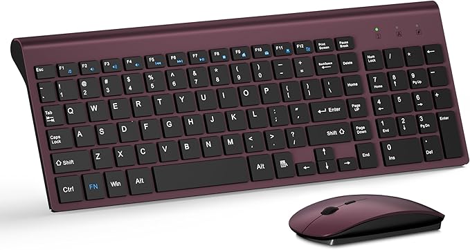 Wireless Keyboard and Mouse Ultra Slim Combo, TopMate 2.4G Silent Compact USB 2400DPI Mouse and Scissor Switch Keyboard Set with Cover, Batteries Included, for PC/Laptop/Windows/Mac - Wine Black