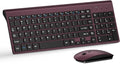 Wireless Keyboard and Mouse Ultra Slim Combo, TopMate 2.4G Silent Compact USB 2400DPI Mouse and Scissor Switch Keyboard Set with Cover, Batteries Included, for PC/Laptop/Windows/Mac - Wine Black