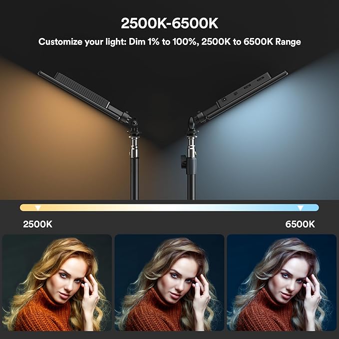 RALENO 13" Edge-Lit LED Video Light Panel Kit (2-Pack), Bi-Color 2500K-6500K Soft Studio Lights with CRI 95+, 75" Stand & 8000mAh Battery, Photography Light for Streaming/Zoom/YouTube/Makeup