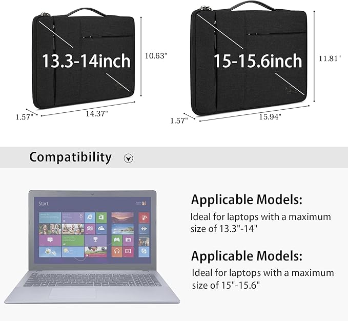Laptop Sleeve Case 13.3-14 Inch Waterproof Durable Business Computer Carrying Bag Compatible with MacBook Air/Pro HP/ThinkPad Notebook Protective Tablet Handle Laptop Bag Black