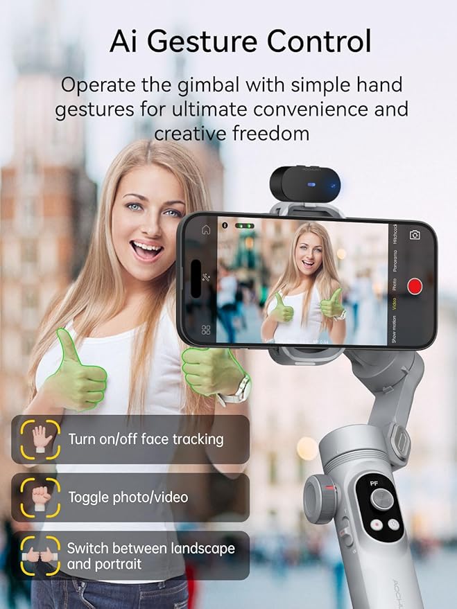 AOCHUAN 3-Axis Gimbal Stabilizer for Smartphone Smart AI X Pro Grey & T20 Complete Tripod