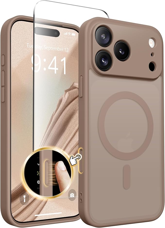 CAPRARO Magnetic for iPhone 17 Pro Max Case, Upgraded [Full Camera Protection] [Compatible with MagSafe] Protective Translucent Matte Women Girl Phone Case Cover, Withered Brown