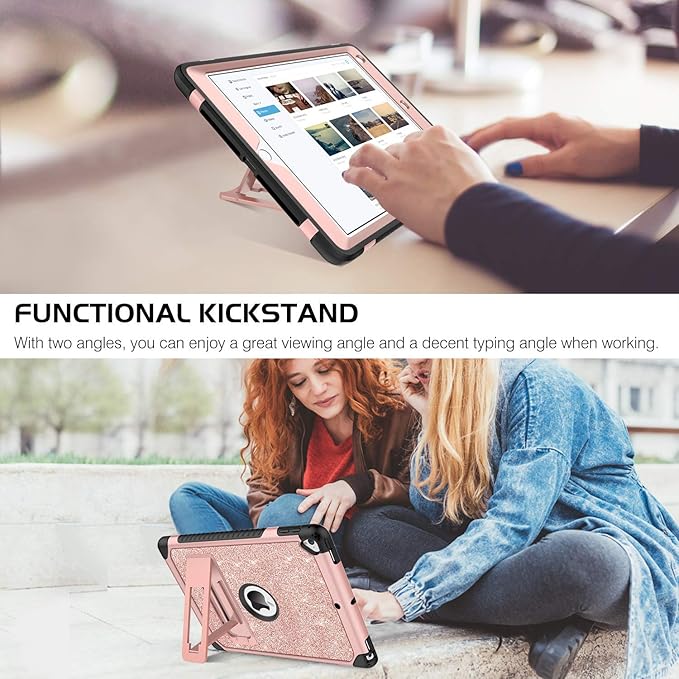 YINLAI Case for iPad 6th/5th Generation, iPad 9.7 Case Glitter Women Girls Hybrid Shockproof Protective Cover with Kickstand iPad 9.7-Inch iPad Air 2nd A1893/A1954/A1822/A1823,Rose Gold