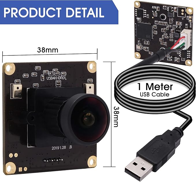 ELP 4K USB Camera 170degree Fisheye USB Webcam Board with Microphone,Ultra HD 3840X2160 30fp 4K Cameras,Wide Angle IMX317 Mini 4K USB Camera Module with Audio for Machine Vision,Smart Kiosk,Robot,ATM