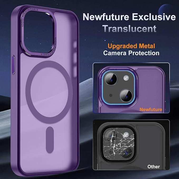 Newfuture Magnetic for iPhone 15 Case [Compatible with Magsafe] [Military Grade Drop Protection] Translucent Matte Anti-Fingerprint Shockproof Phone Case for iPhone 15 6.1 inch, Deep Purple