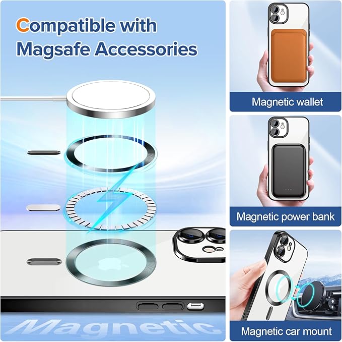 Hython Magnetic Clear for iPhone 11 Case with Camera Lens Protector [Compatible with MagSafe] Luxury Plating Edge Slim Soft TPU Cover Protective Phone Case for iPhone 11 6.1", Black