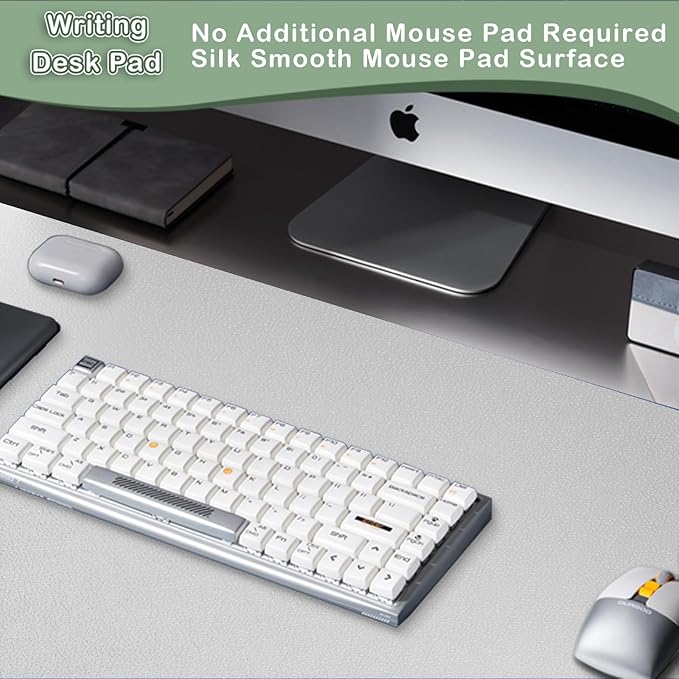 Boutilon Leather Desk Pad Protector,Non-Slip Mouse Pad,Laptop Desk Pad,Office Mouse Mat,Waterproof Leather Desk Blotter,Desk Writing Pad for Office and Home (M-Grey,30"x14")
