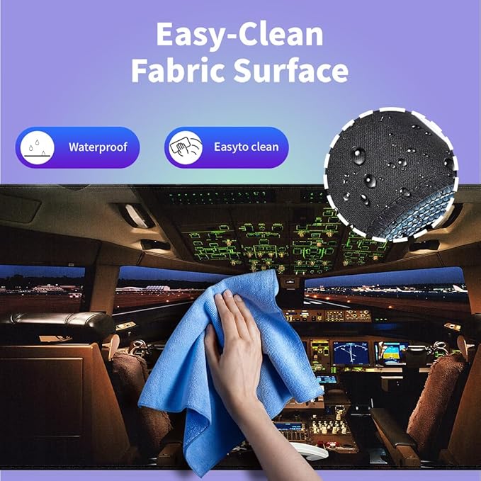 Large Gaming Mouse Pad (31.5" x 15.8") - Airplane Cockpit, Aircraft Flight Deck Design for Boeing 777 Enthusiast XXL Office Accessories, Premium Stitched Anti-Slip Office Desk Mat