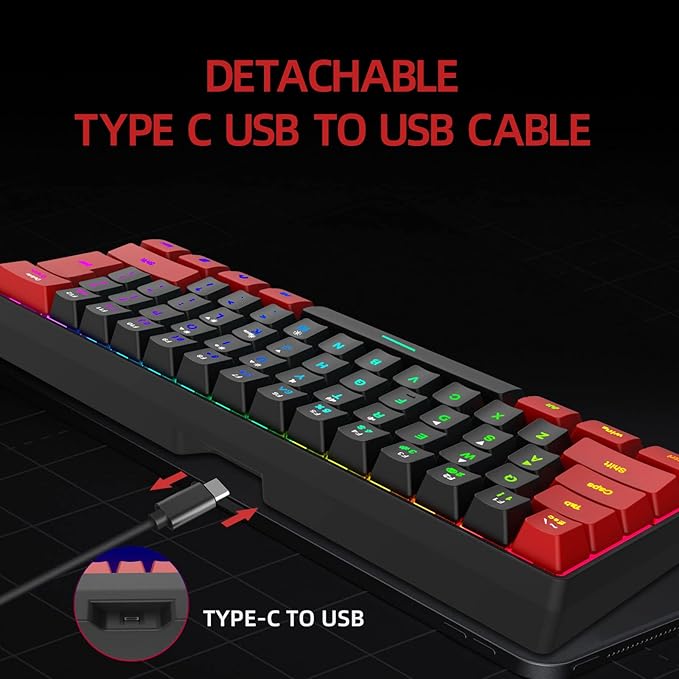 Snpurdiri 60% Wired Gaming Keyboard, Ultra-Compact RGB Backlit Small Gaming Keyboard for PC Computer Gamer (Red and Black)