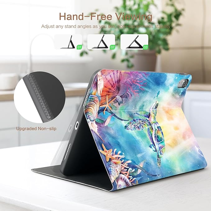 Lokigo New iPad (A16) 11th Generation Case 11 Inch 2025, iPad 10th Generation Case 2022 10.9 Inch, Multi-Angle Viewing Protective Stand IPad Cover 10th Generation, Auto Wake/Sleep, Turtle