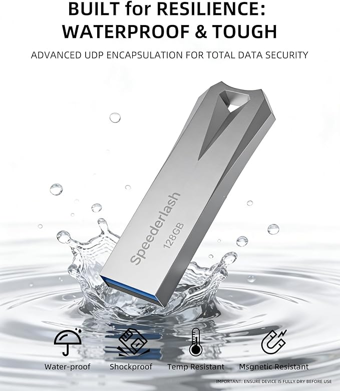 128GB USB 3.0 Flash Drive,Speederlash High Speed Thumb Drive,190MB/s Read Speed,Durable Metal Casing,Storage Expansion for Photos,Videos,Car Audio,Portable Memory Stick,Silver