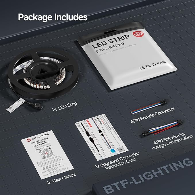 BTF-LIGHTING WS2815 (Upgraded WS2812B) LED Strip Light,UL Listed,3.2FT 144 LED/Pixels,Flexible Chasing RGB,Dual Signal Individually Addressable,5050SMD,DC12V IP67(No Adapter or Controller)