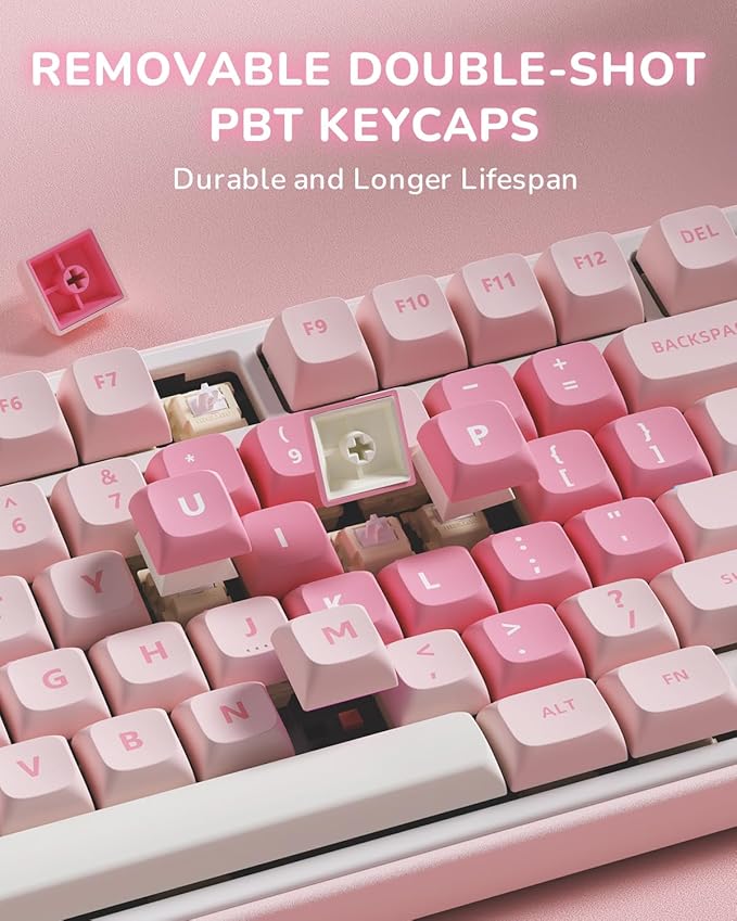RK ROYAL KLUDGE R75 Mechanical Keyboard Wired with Volume Knob, 75% Keyboard Gasket Mounted, Hot Swappable, Creamy Sound, MDA Profile, PBT Keycaps, Pink