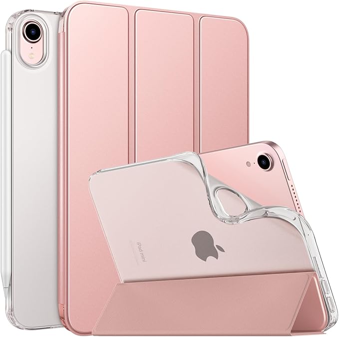 MoKo Case Fit New iPad mini 7 (A17 Pro) 2024, iPad mini 6th Generation Case 2021 (8.3-inch), iPad mini 6 Case, Soft TPU Translucent Frosted Back Cover Case for iPad mini 7th, Rose Gold